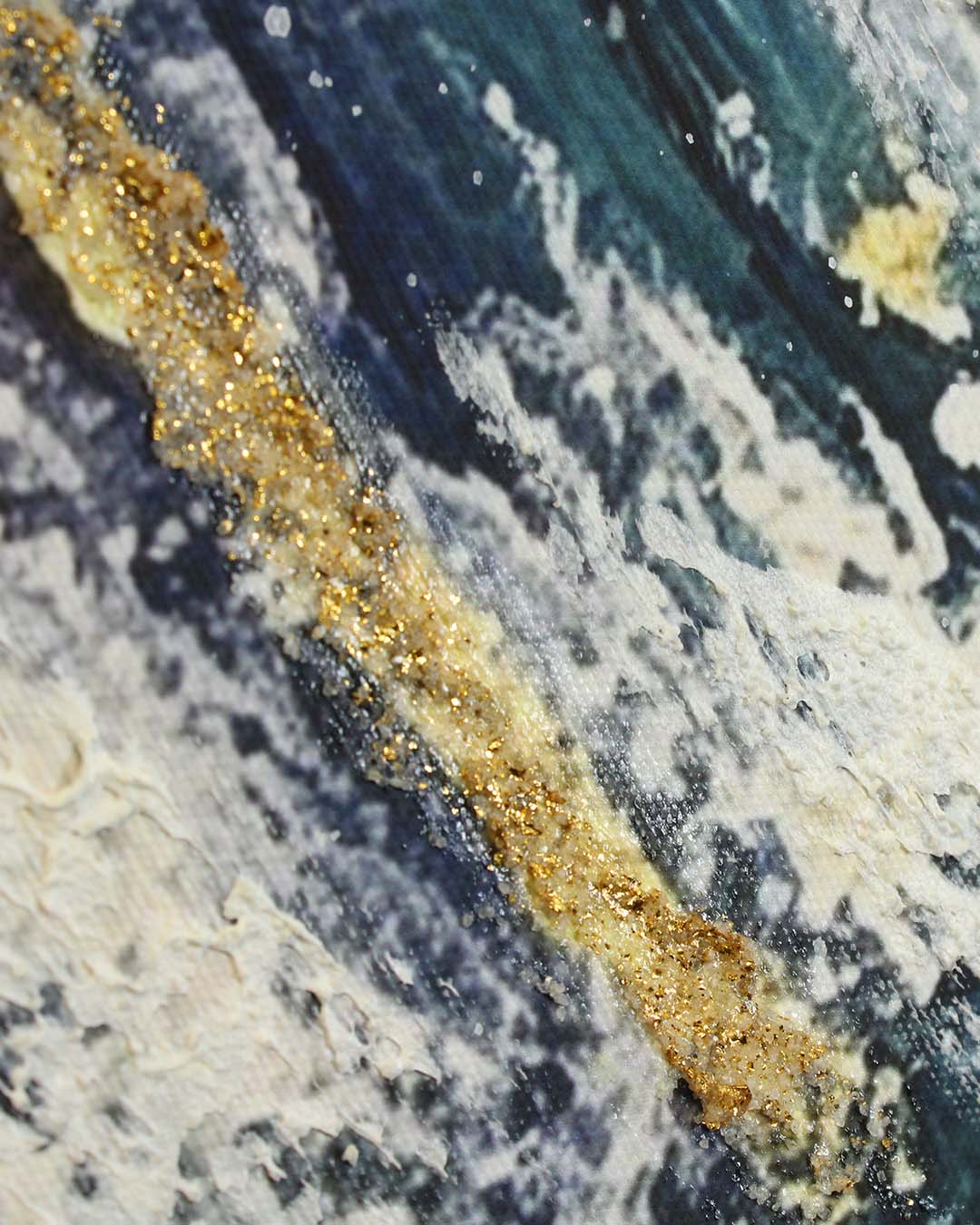 Sapphire Swell coastal wave wall art close-up of the gold wave detail
