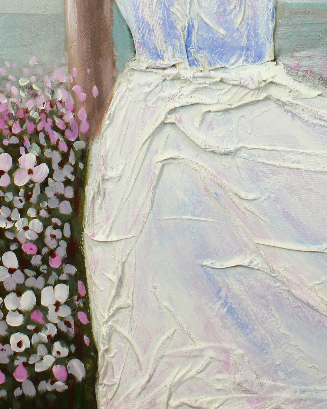 Sea Breeze woman in white dress painting close-up of the brushwork