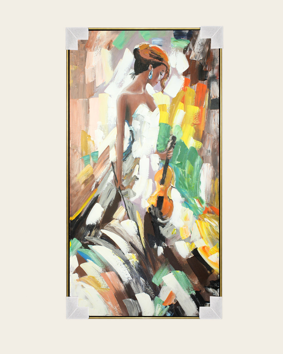 Serenade woman canvas painting with corner protectors for delivery