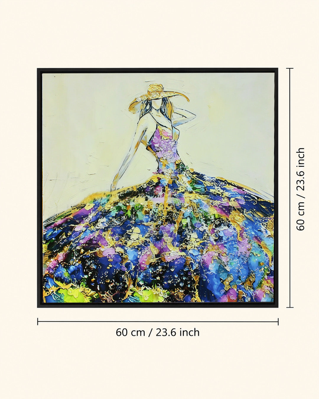 She Arrived woman resin wall art 60 x 60 cm dimensions in a black frame
