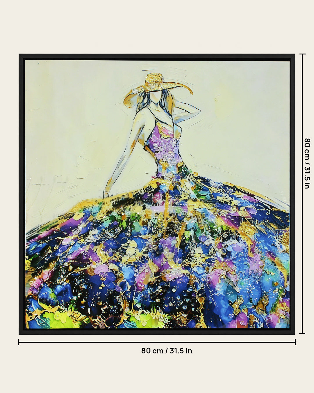 She Arrived woman resin wall art 80 x 80 cm dimensions in a black frame