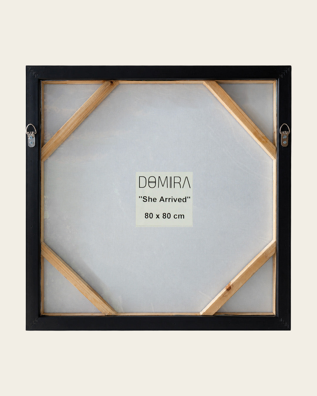 She Arrived woman resin wall art back of the framed canvas