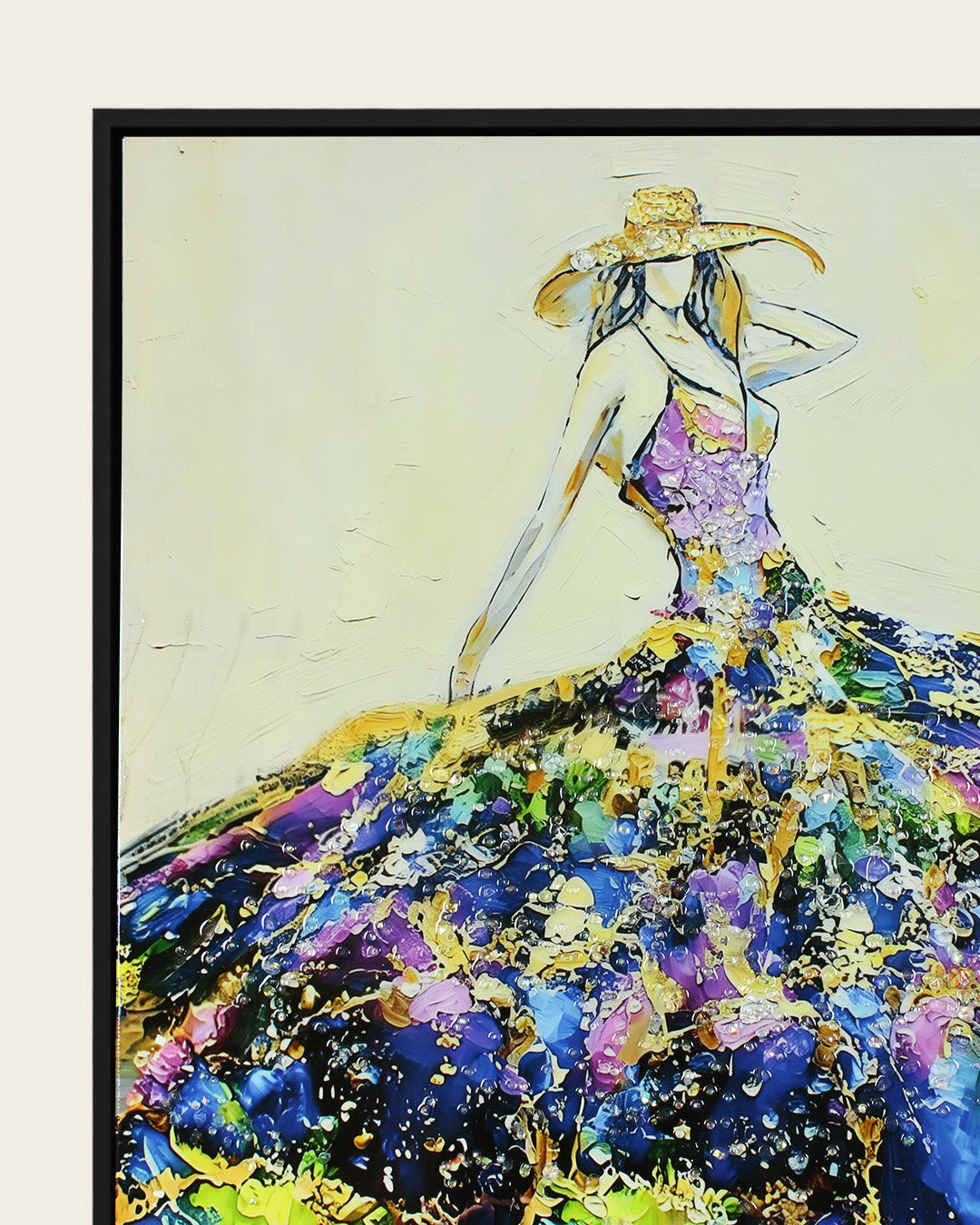She Arrived woman resin wall art black frame corner detail