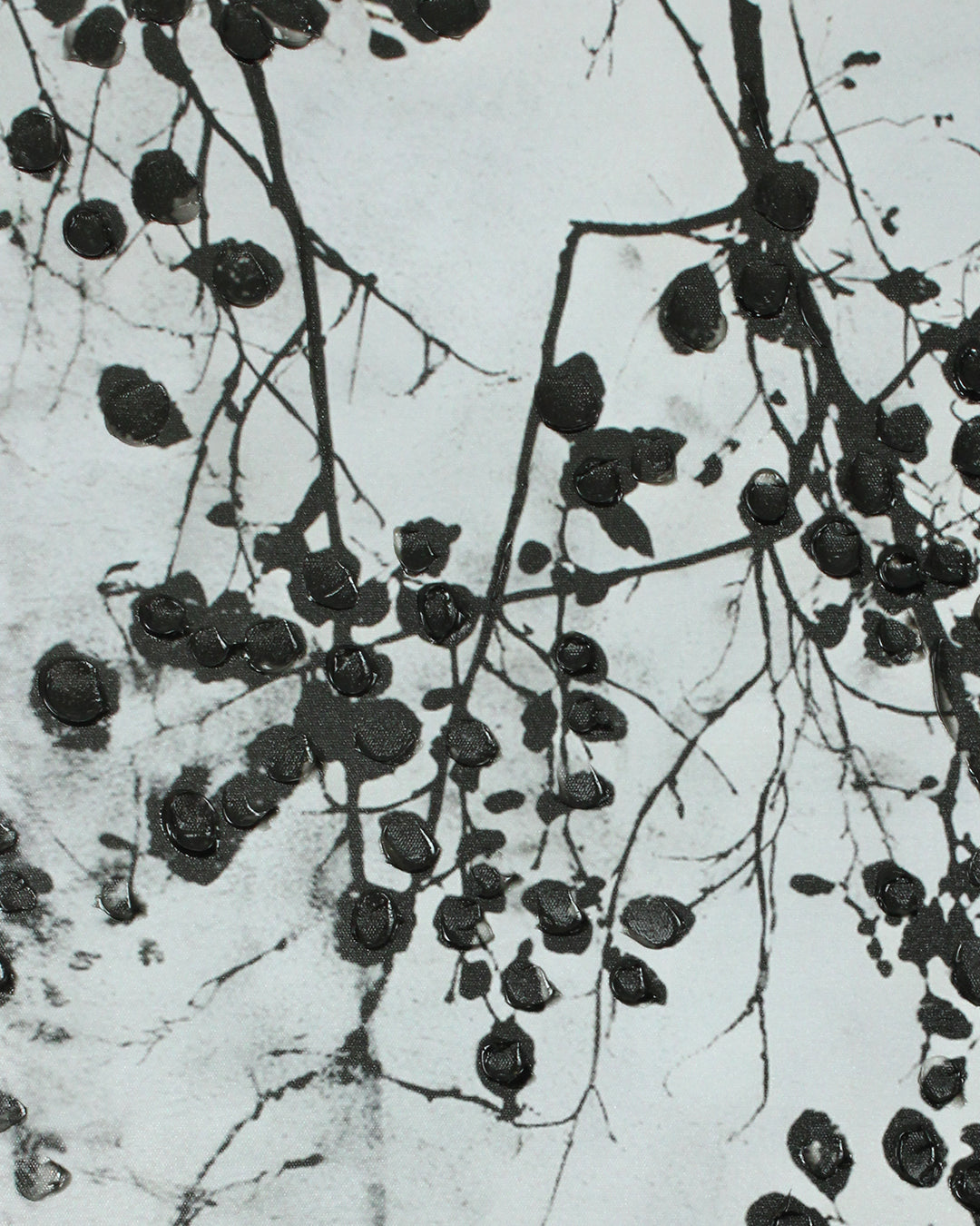 Silent Growth botanical painting close-up of the monochrome branchwork
