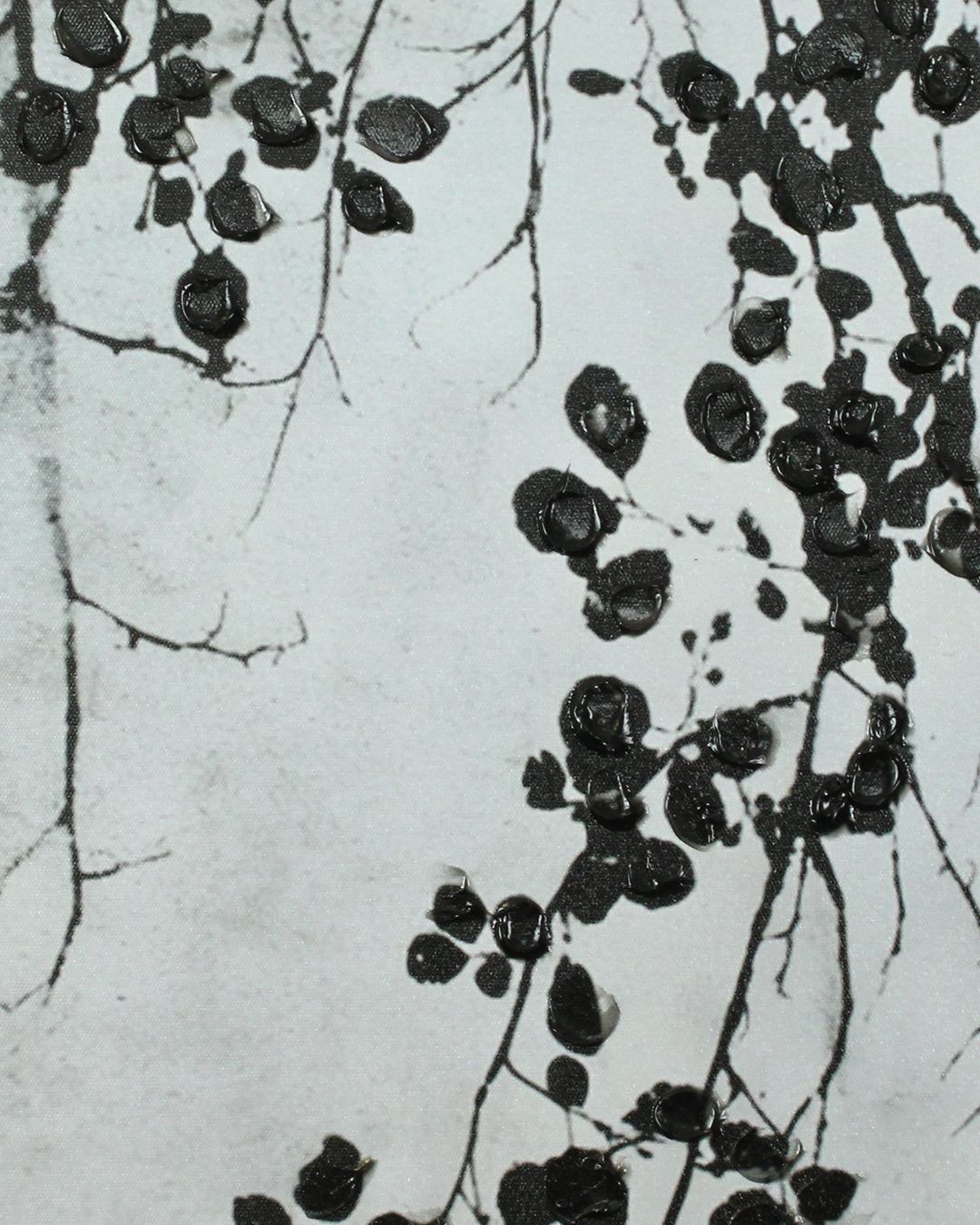 Silent Growth botanical painting close-up of the hand-embellished leaves