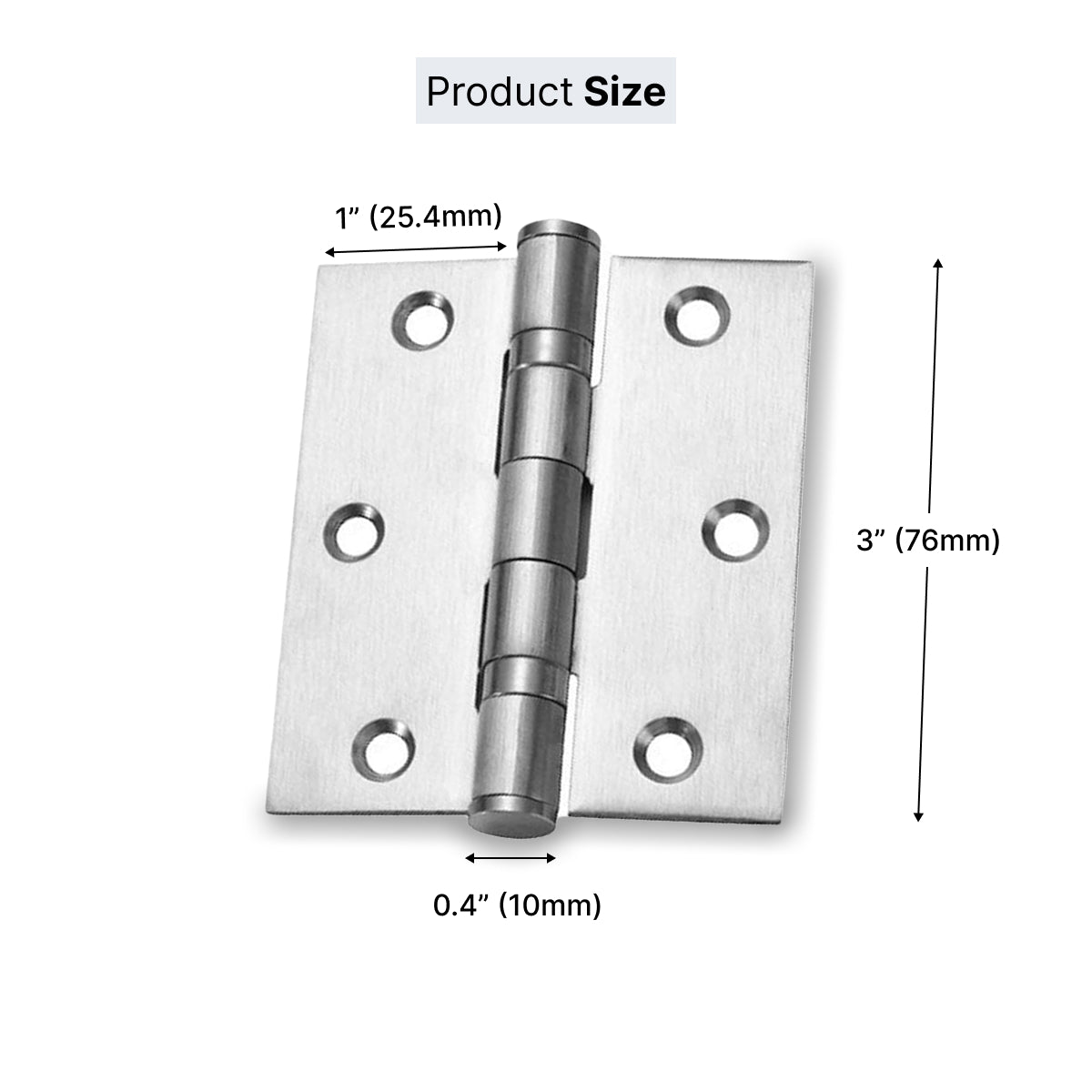 Silver 3 inch door hinges front view