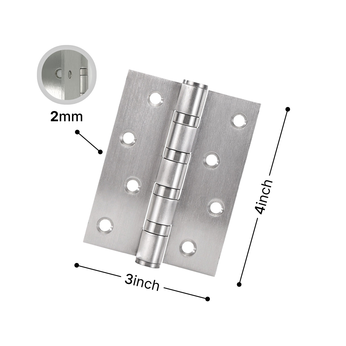 Silver 4 inch door hinges front view