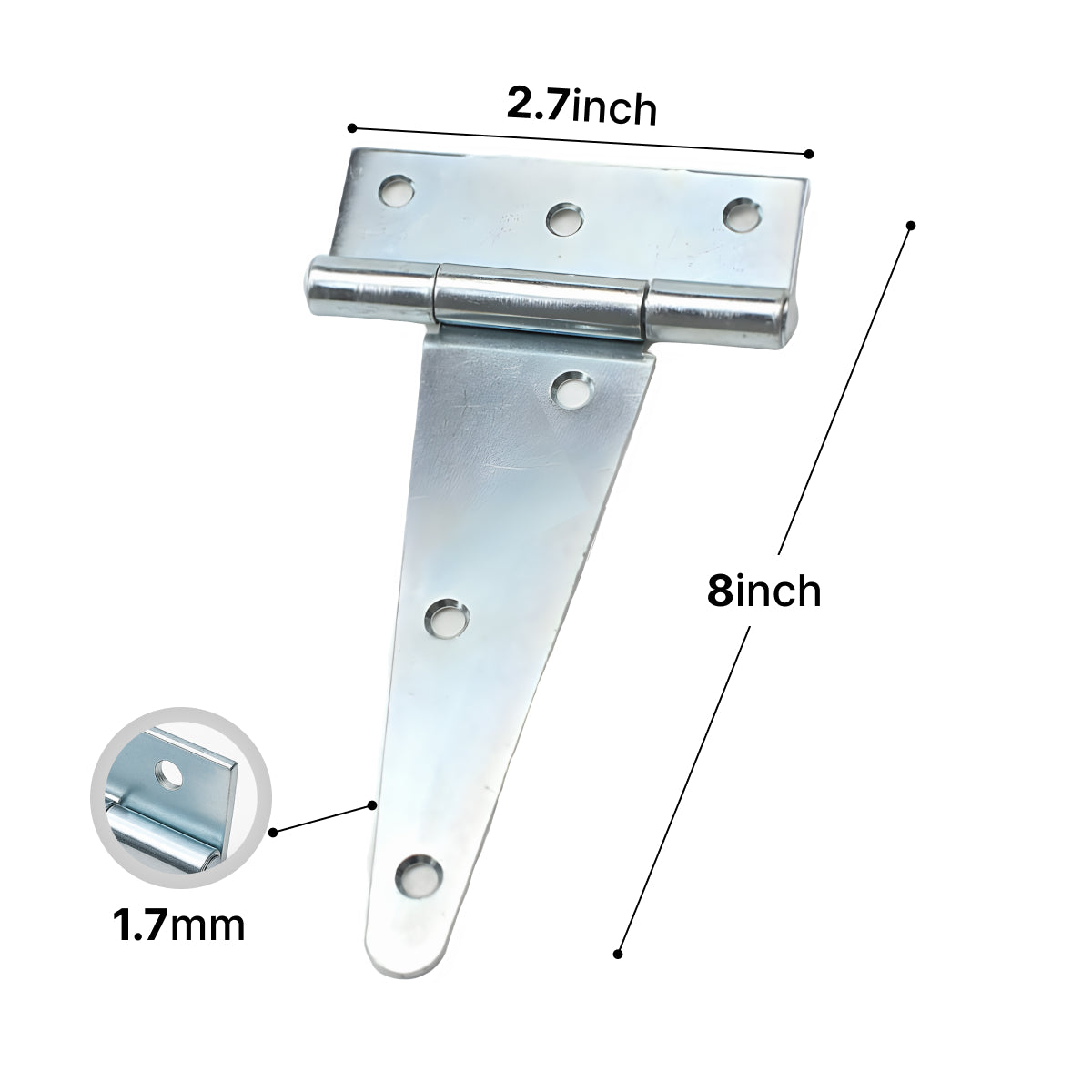 Silver galvanized tee hinges 8 inch product image
