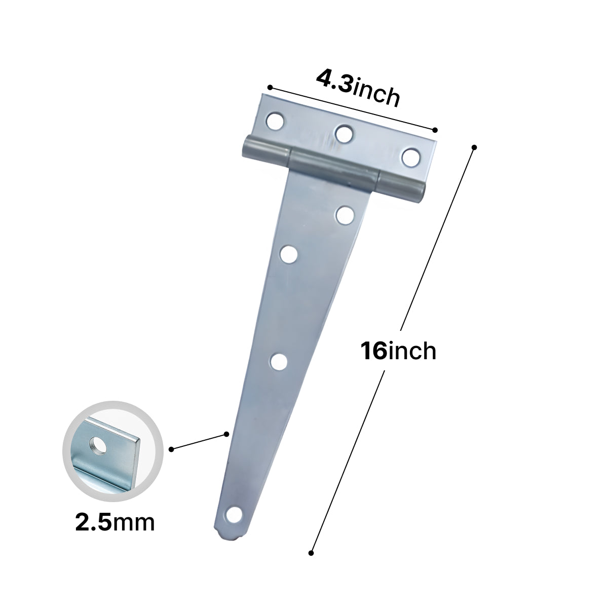 Silver galvanized outdoor gate 16 inch hinges for strong support