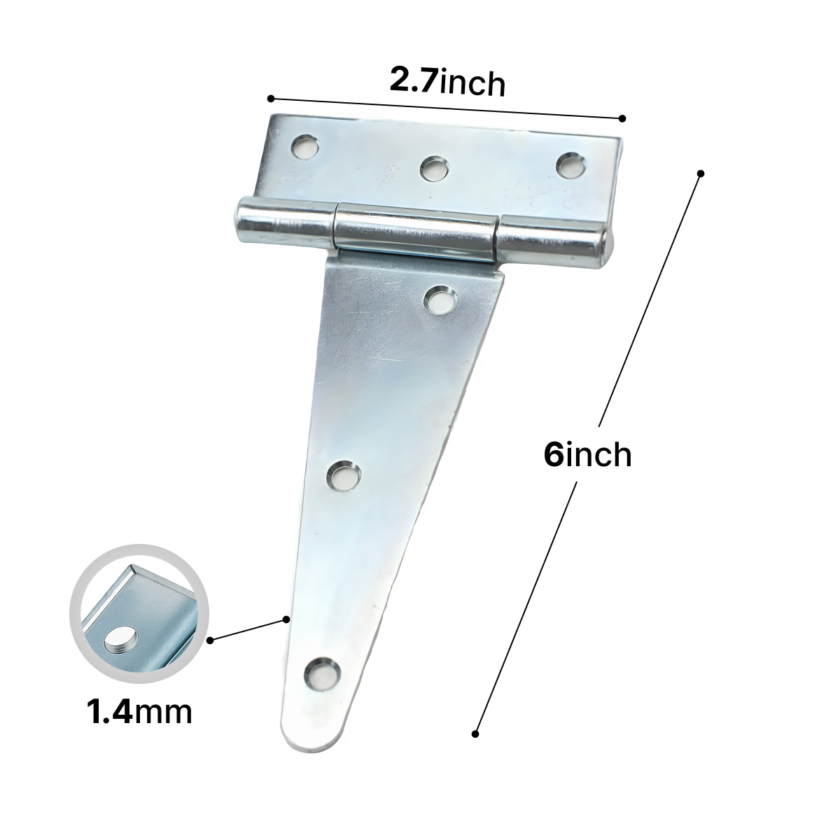 Silver galvanized rust resistant 6 inch tee hinges for outdoor use