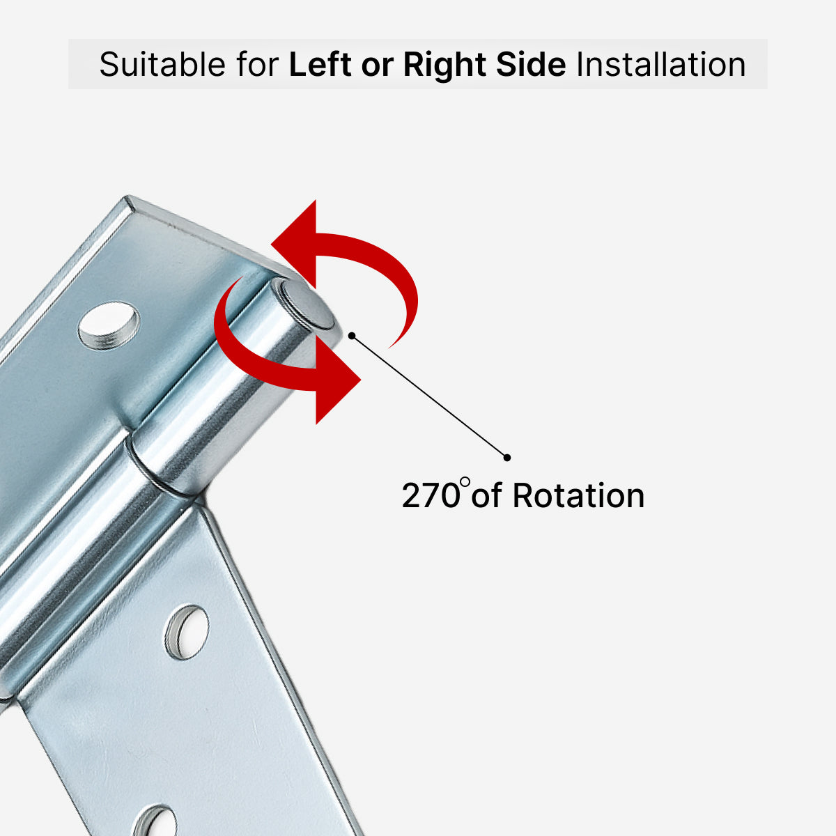 Silver galvanized tee hinges close up with fixing holes
