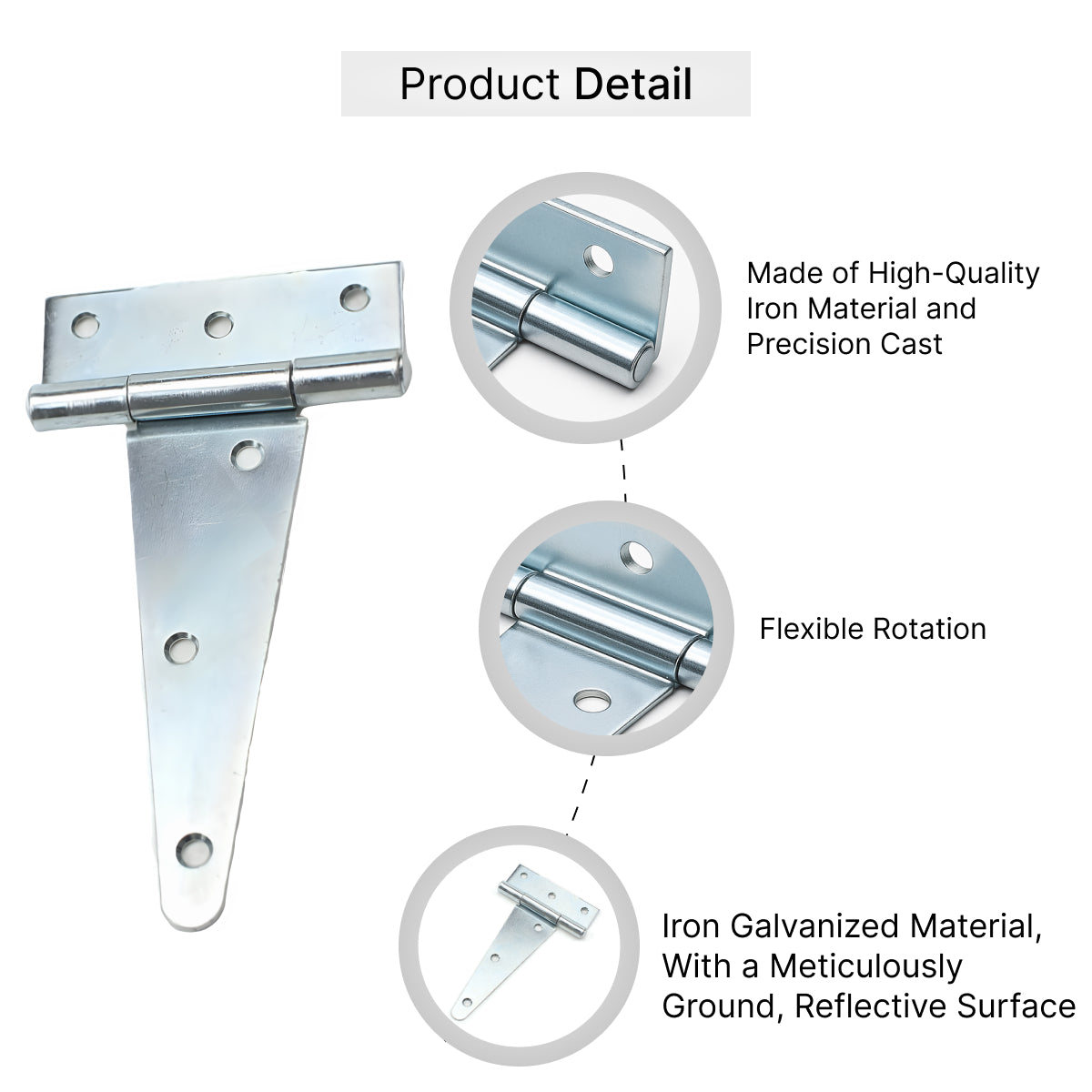 Silver galvanized tee hinges fitted on a shed door