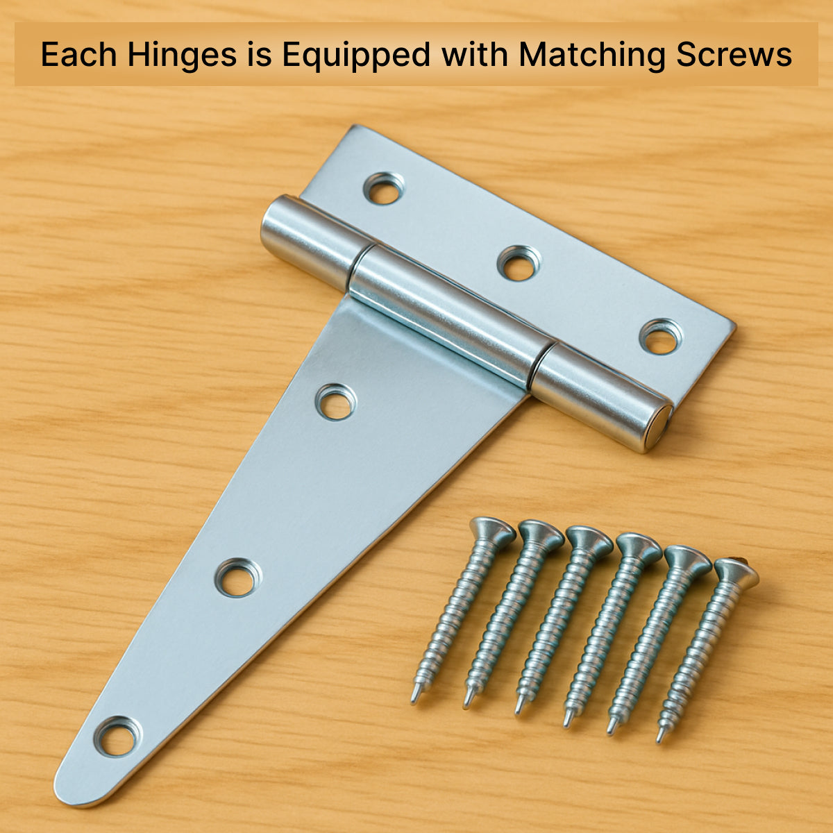 Silver galvanized tee hinges with matching screws