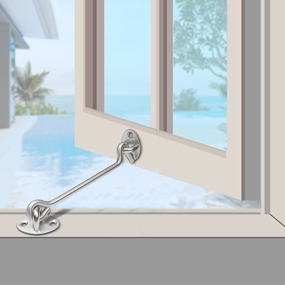 Silver hook and eye latch installed on a door 1