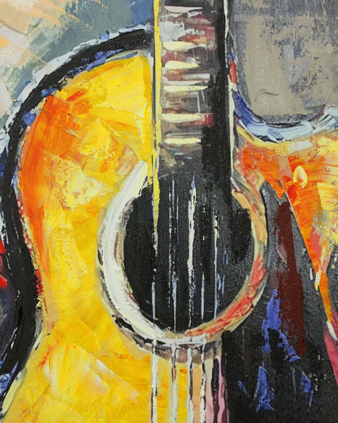 Six Strings acoustic guitar painting close-up of the guitar body