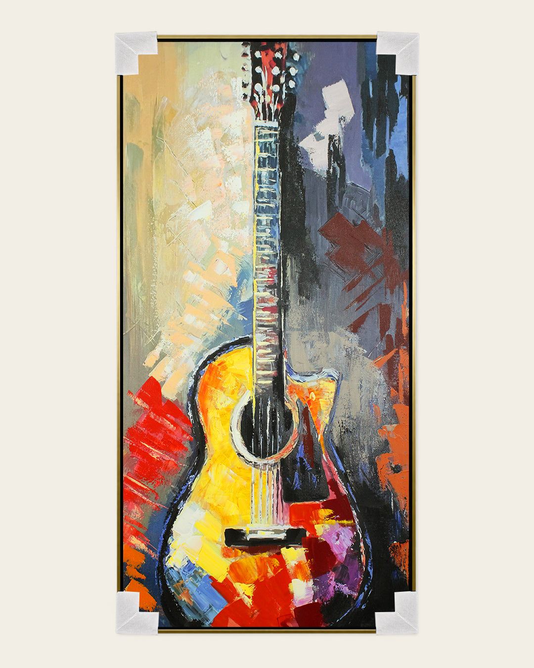 Six Strings acoustic guitar painting with corner protectors for delivery