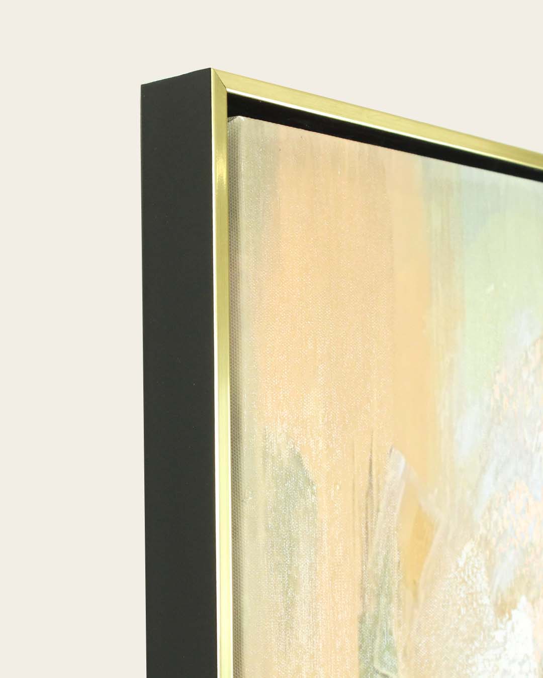 Six Strings acoustic guitar painting side profile of the gold and black frame