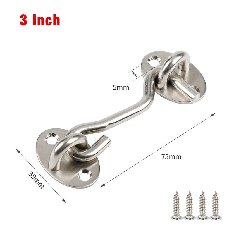 Hook & Eye Latch - Heavy Duty Stainless Steel Door Lock | 3, 4, 6, 8 Inch