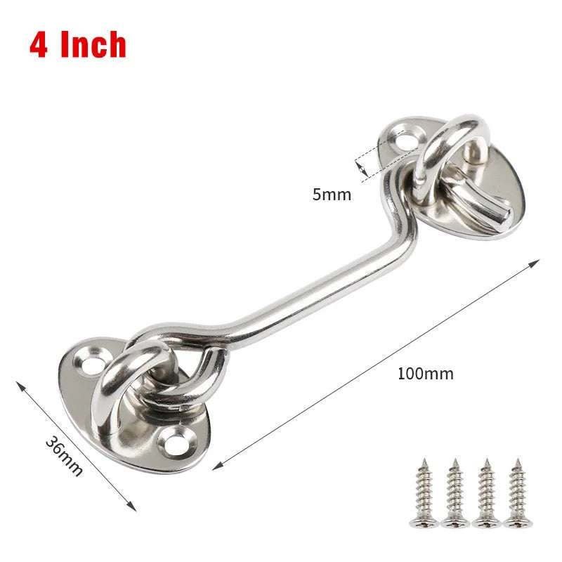 Hook & Eye Latch - Heavy Duty Stainless Steel Door Lock | 3, 4, 6, 8 Inch