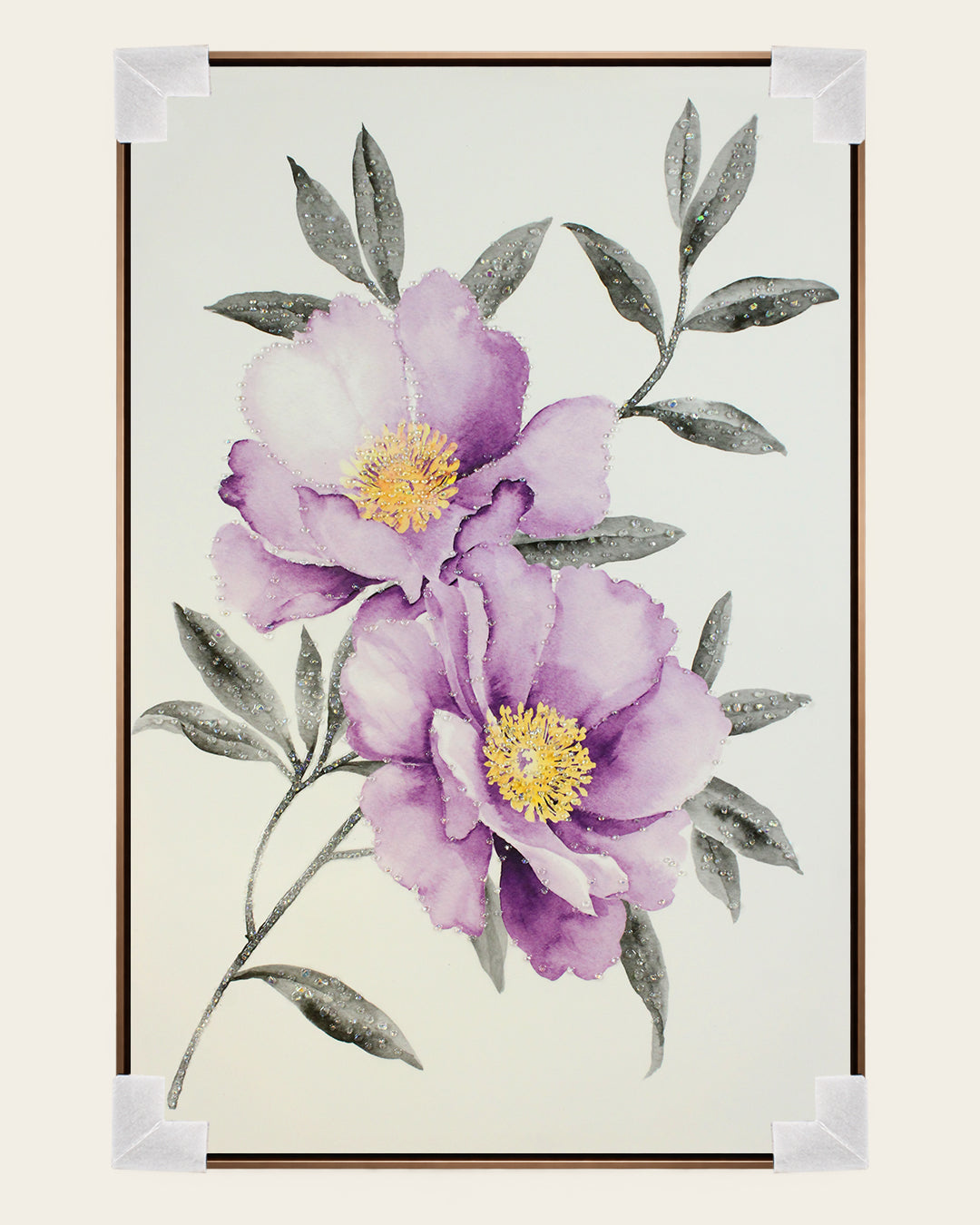 Soft Petal peony resin wall art with corner protectors for delivery