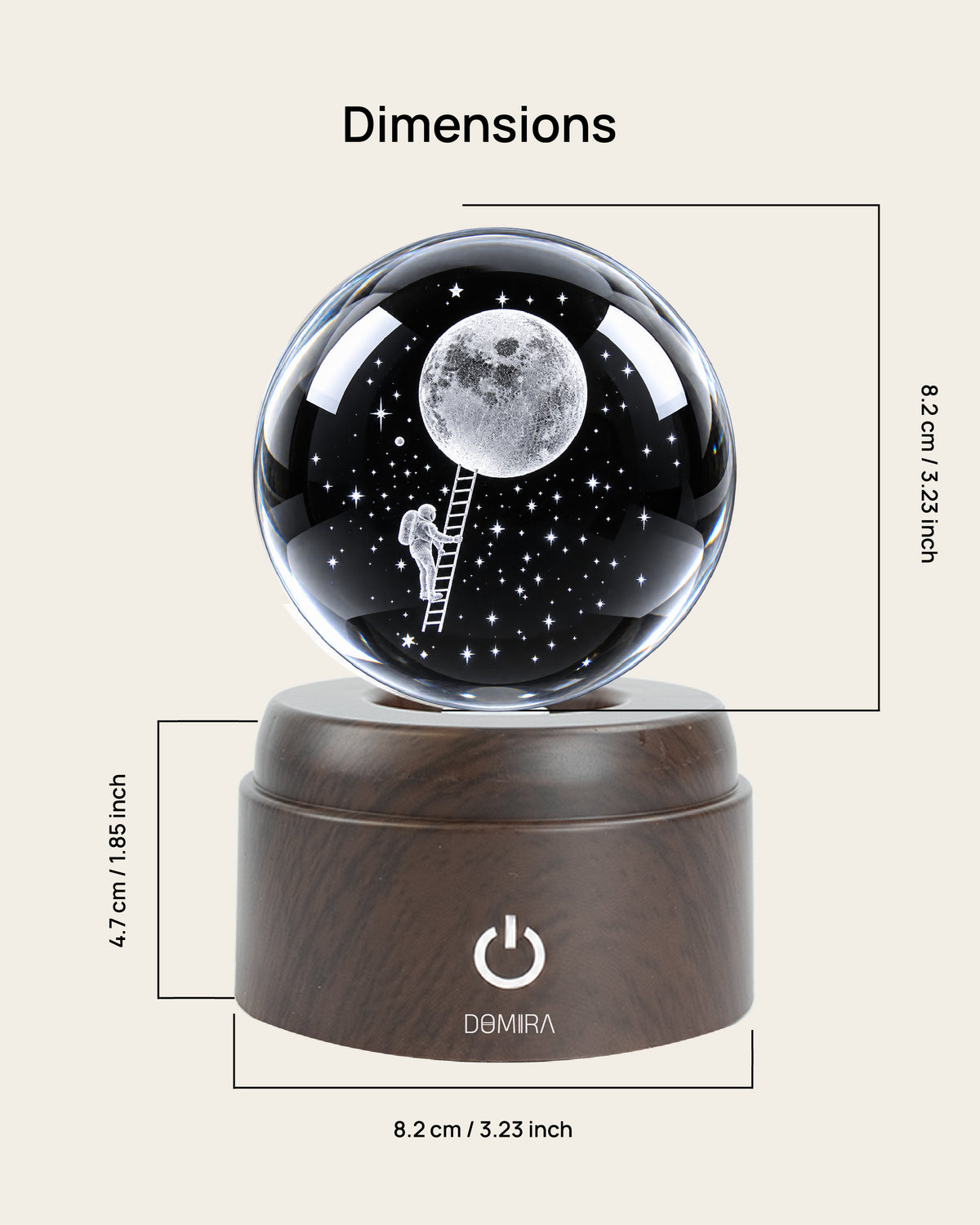 Beyond Limits crystal globe dimensions: 8.2 cm globe on an 8.2 cm wide, 4.7 cm high base