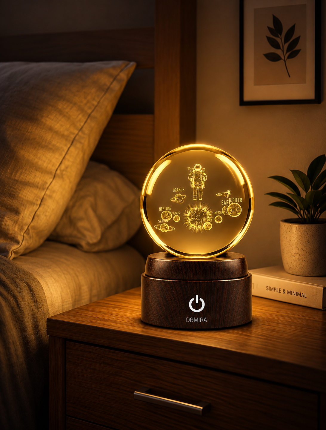 Cosmic Explorer crystal globe glowing warm amber