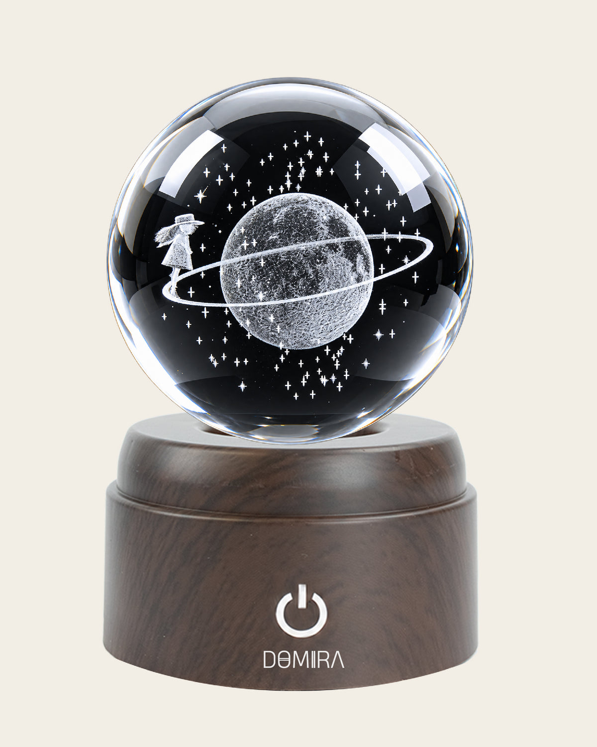 Orbital Dreams crystal globe close-up of the 3D engraved design