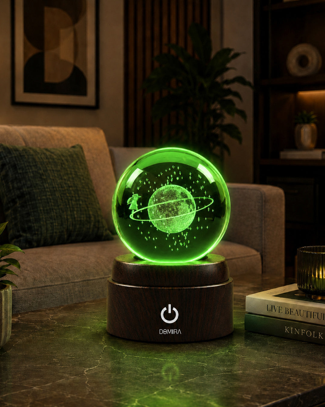 Orbital Dreams crystal globe glowing green