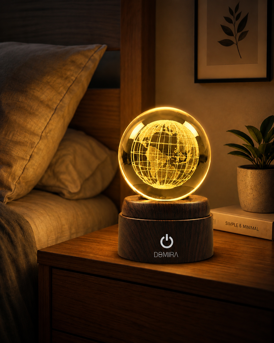 Our Planet crystal globe glowing warm amber