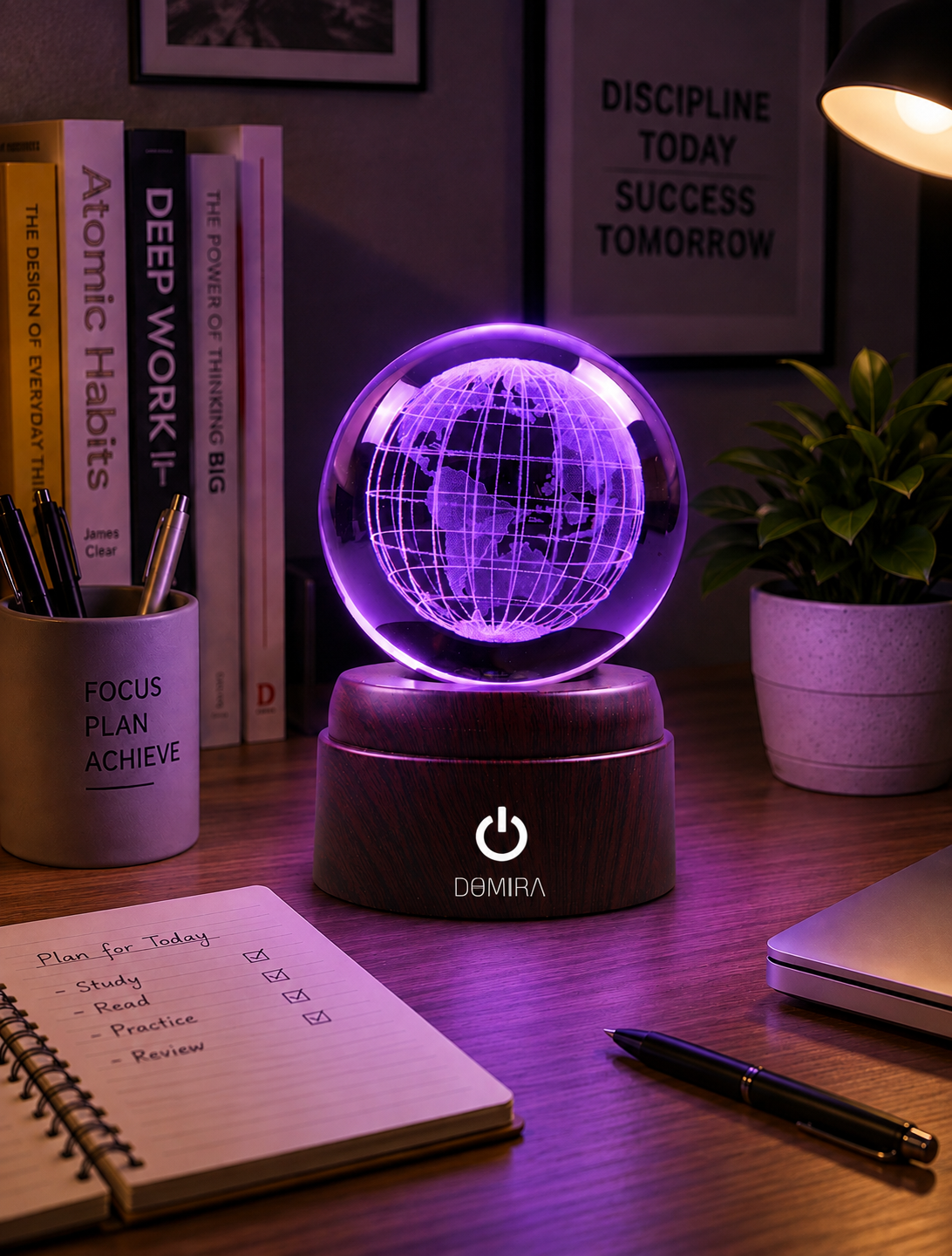 Our Planet crystal globe glowing purple