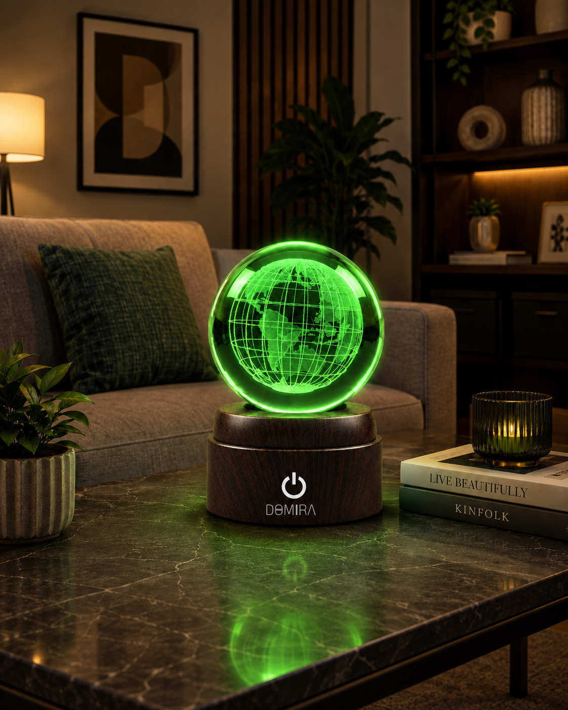 Our Planet crystal globe glowing green