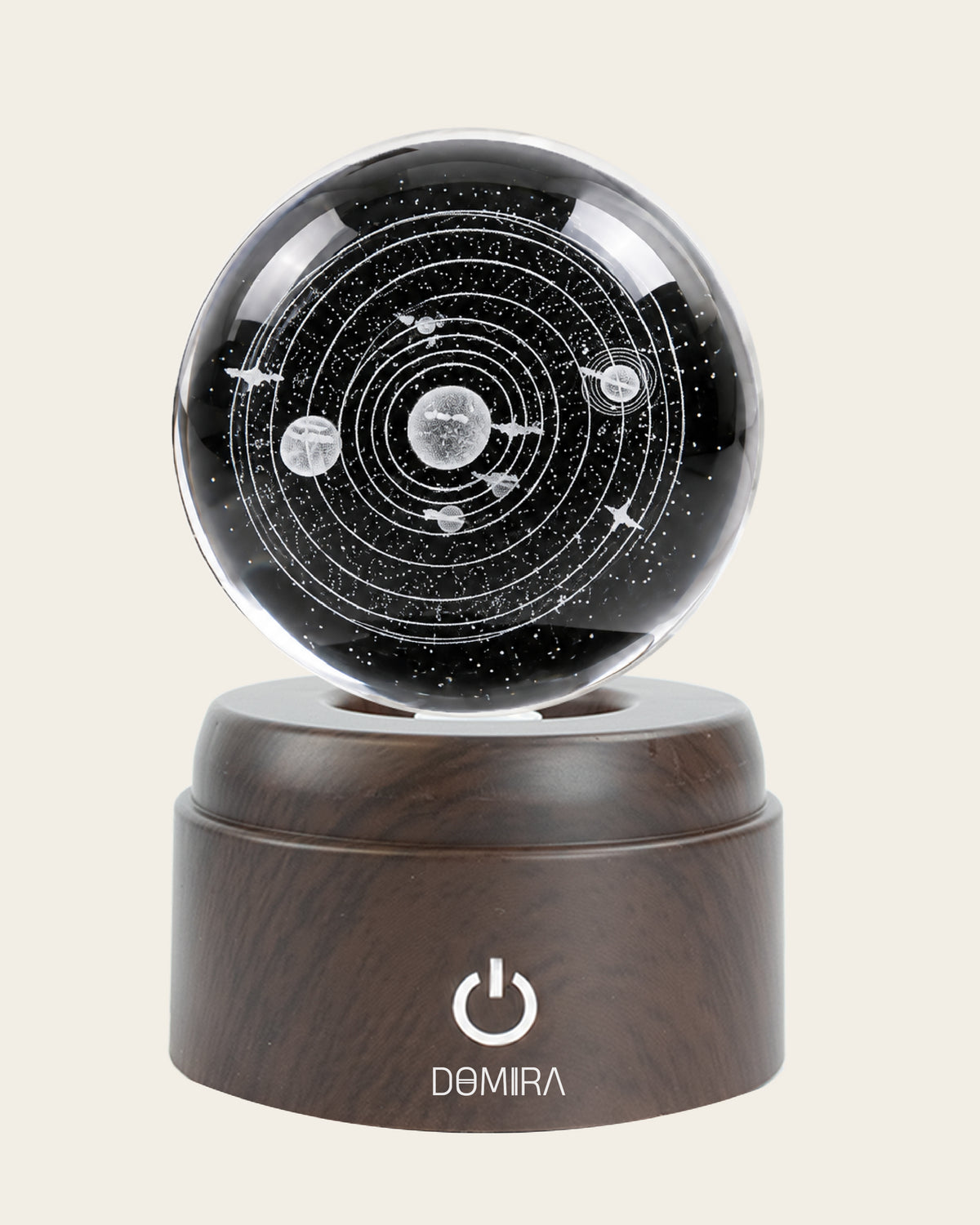 Solar Odyssey crystal globe close-up of the 3D engraved design