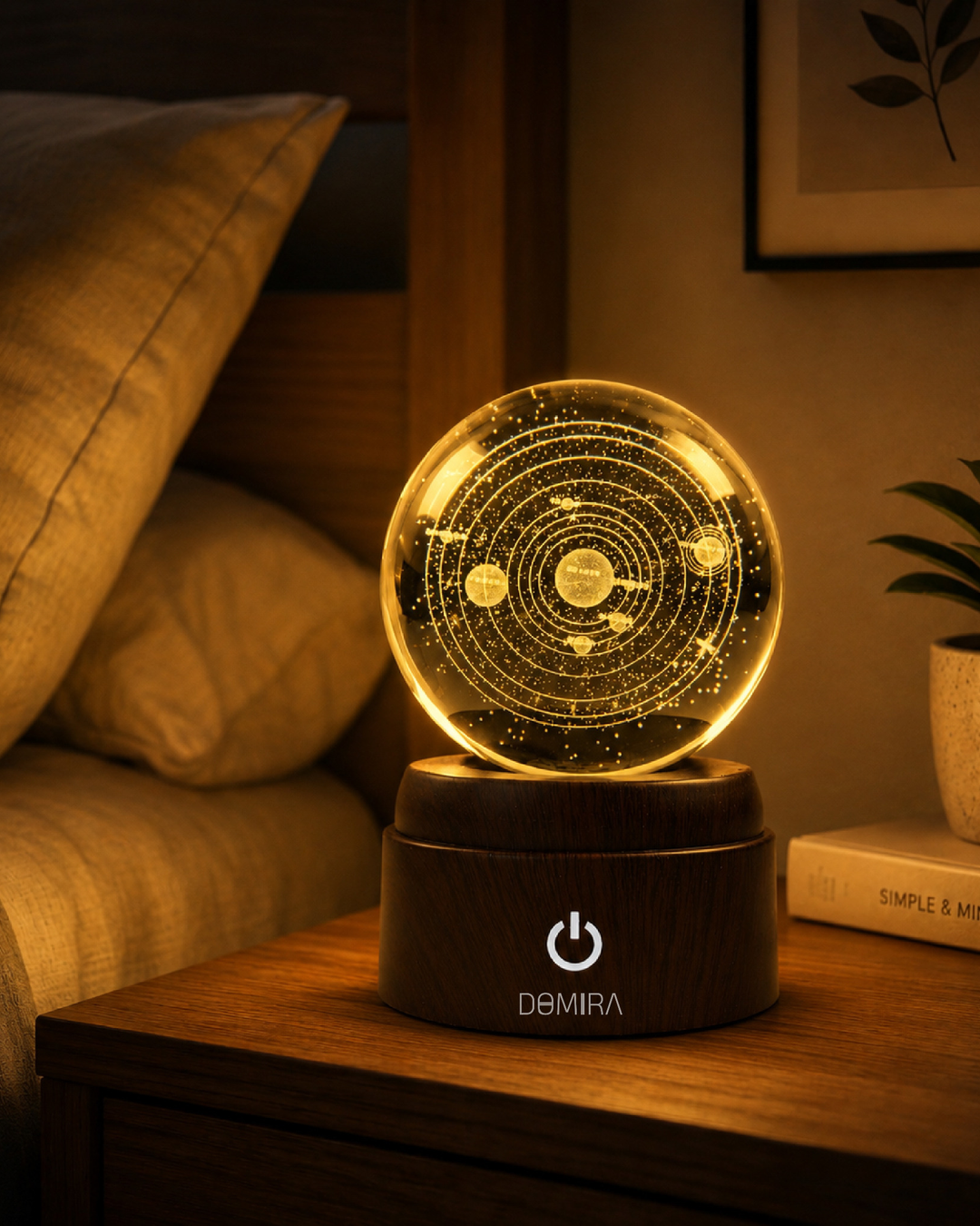 Solar Odyssey crystal globe glowing warm amber