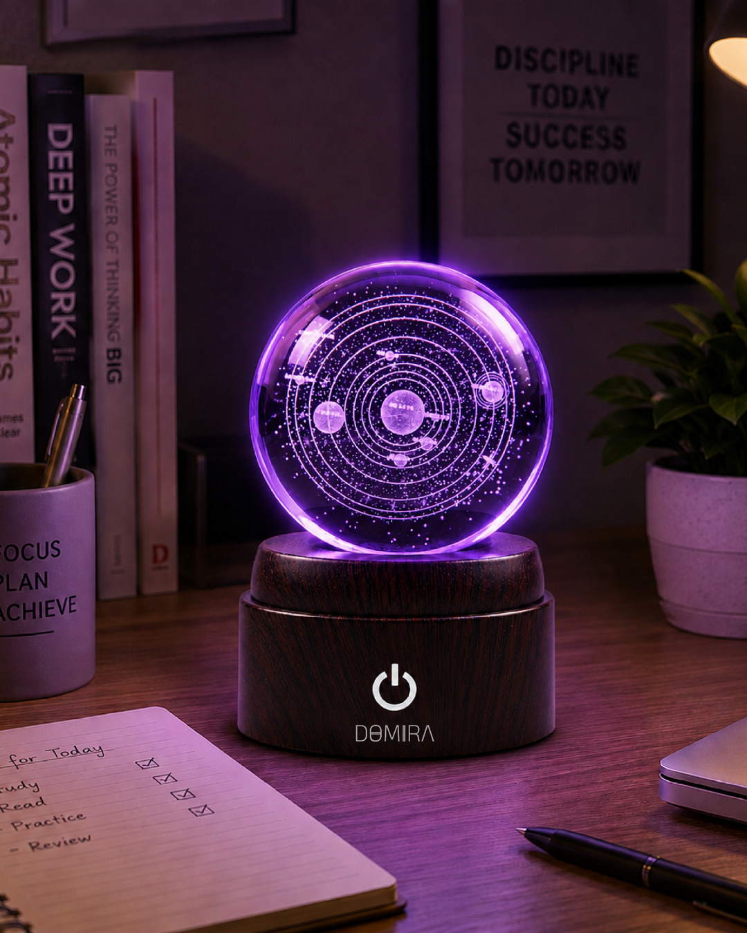 Solar Odyssey crystal globe glowing purple