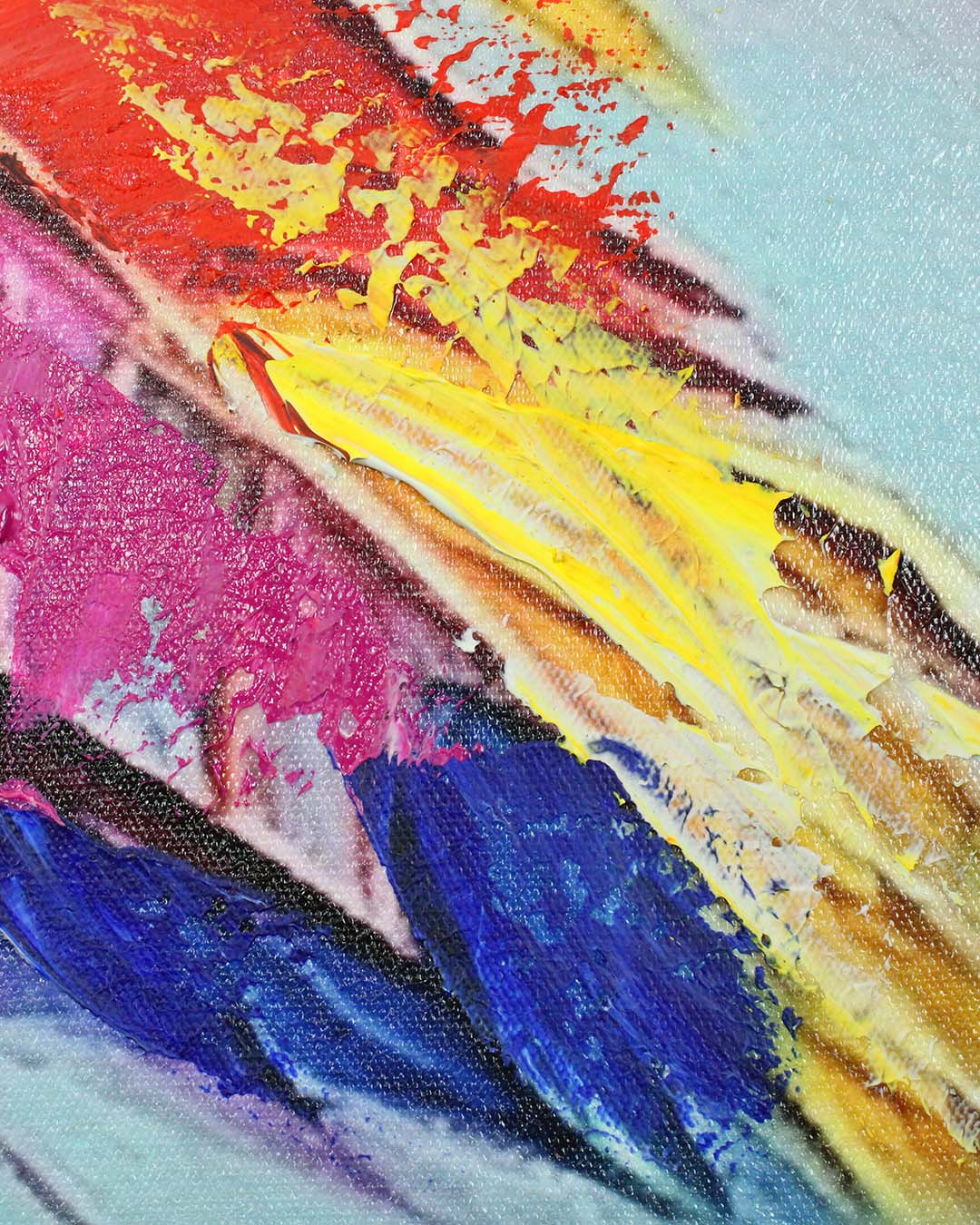 Spectrum colourful rainbow feather wall art close-up of the colourful feather strands