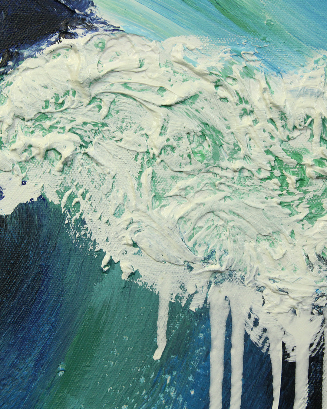 Surge blue wave canvas art close-up of the brushwork