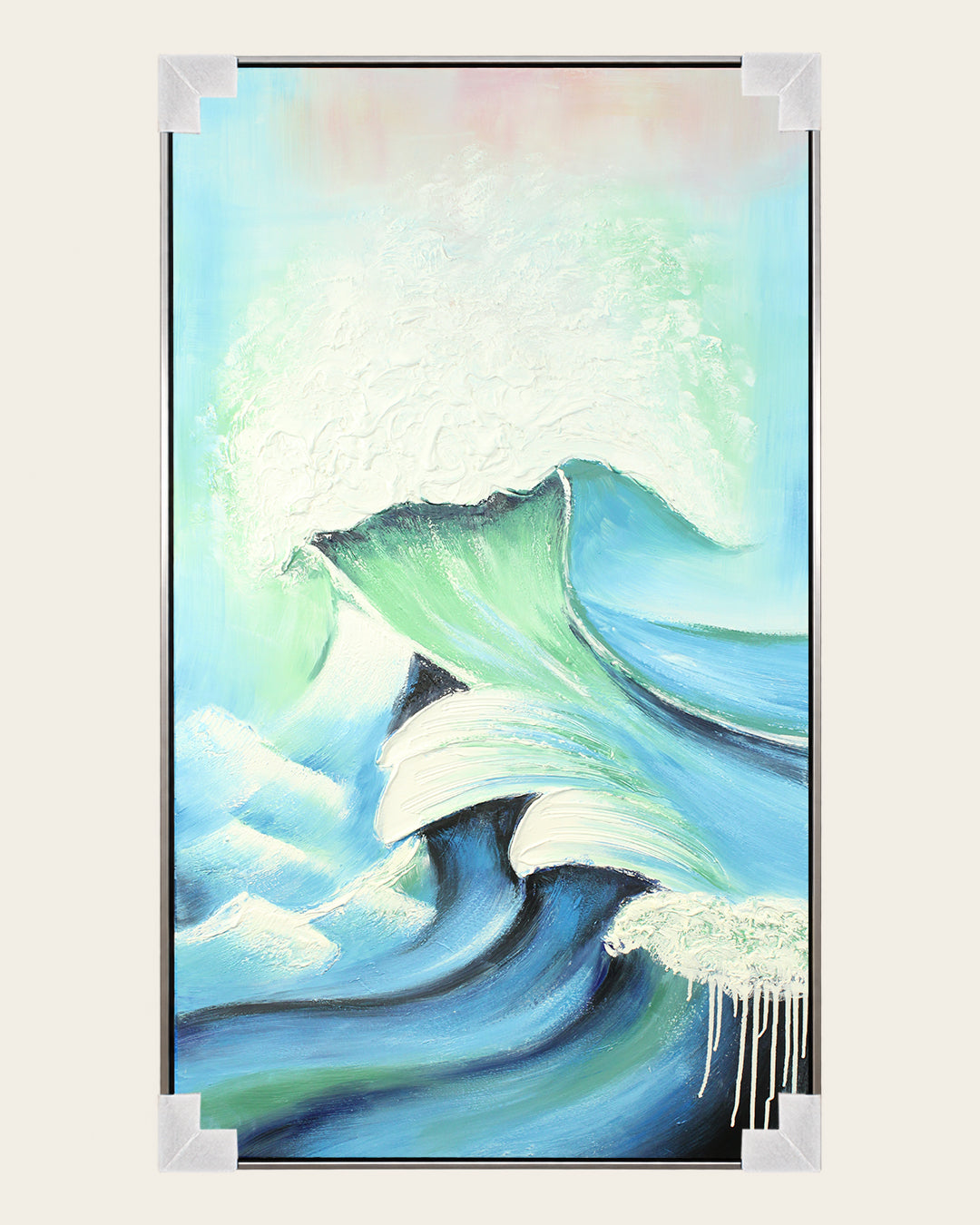 Surge blue wave canvas art with corner protectors for delivery