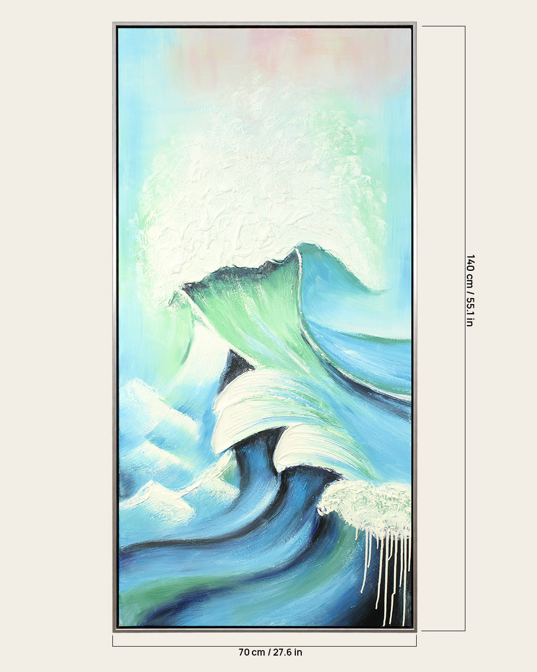 Surge blue wave canvas art with dimensions
