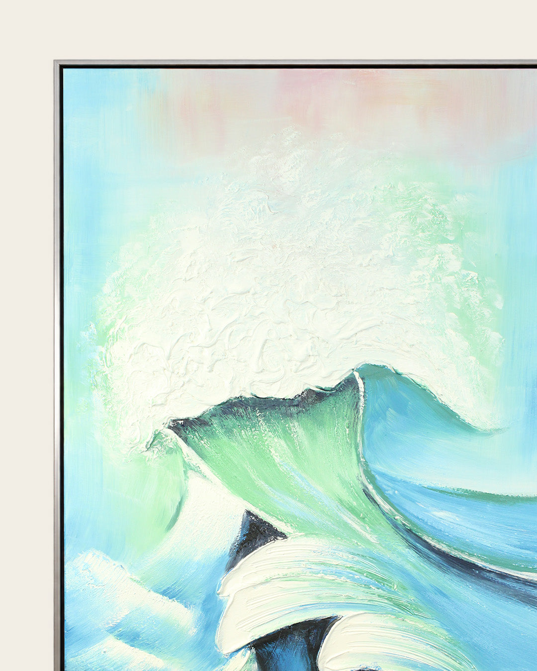 Surge blue wave canvas art frame corner detail