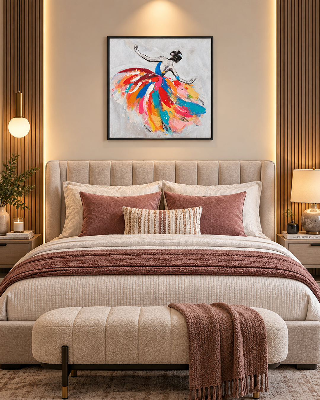 Symphony dancer wall art set of 4 single canvas above a bed