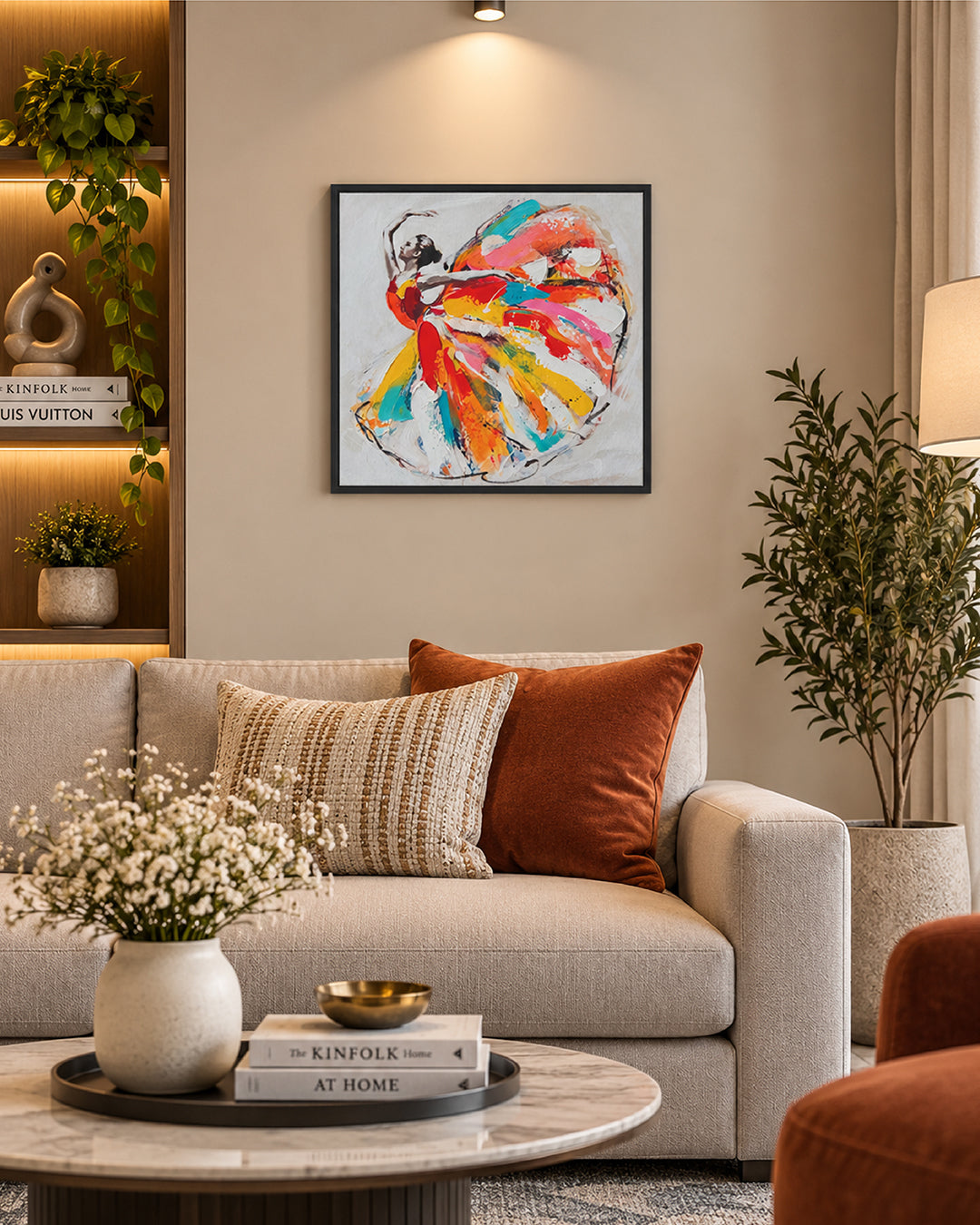 Symphony dancer wall art set of 4 single canvas in a living room