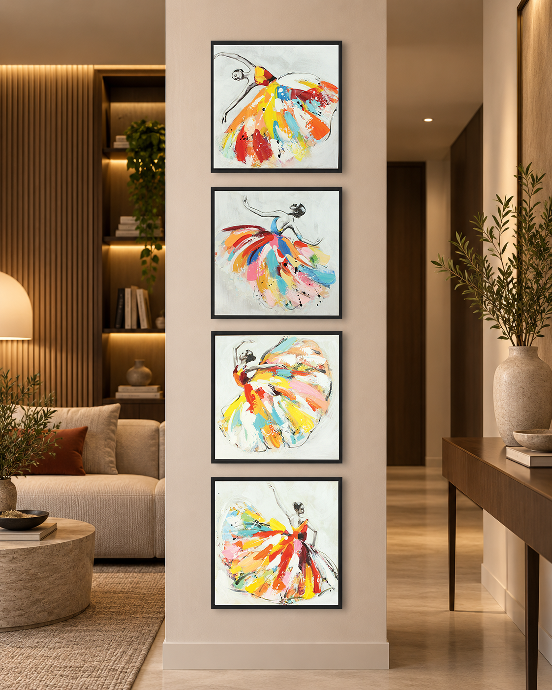 Symphony dancer wall art set of 4 in a vertical column display