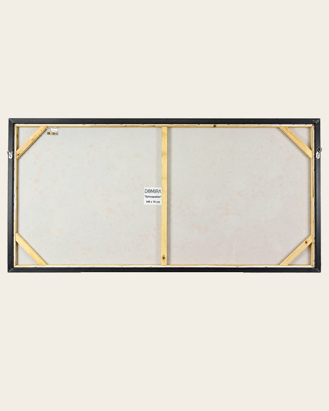 Syncopation splatter abstract painting back of the framed canvas