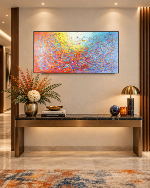 Syncopation splatter abstract painting in a hallway