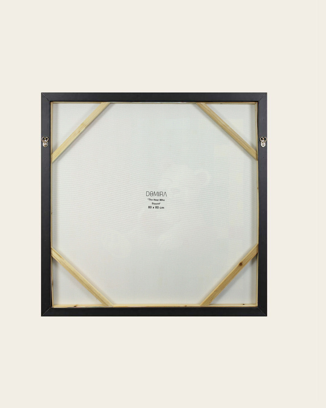 The Bear Who Stayed colourful bear wall art back of the framed canvas