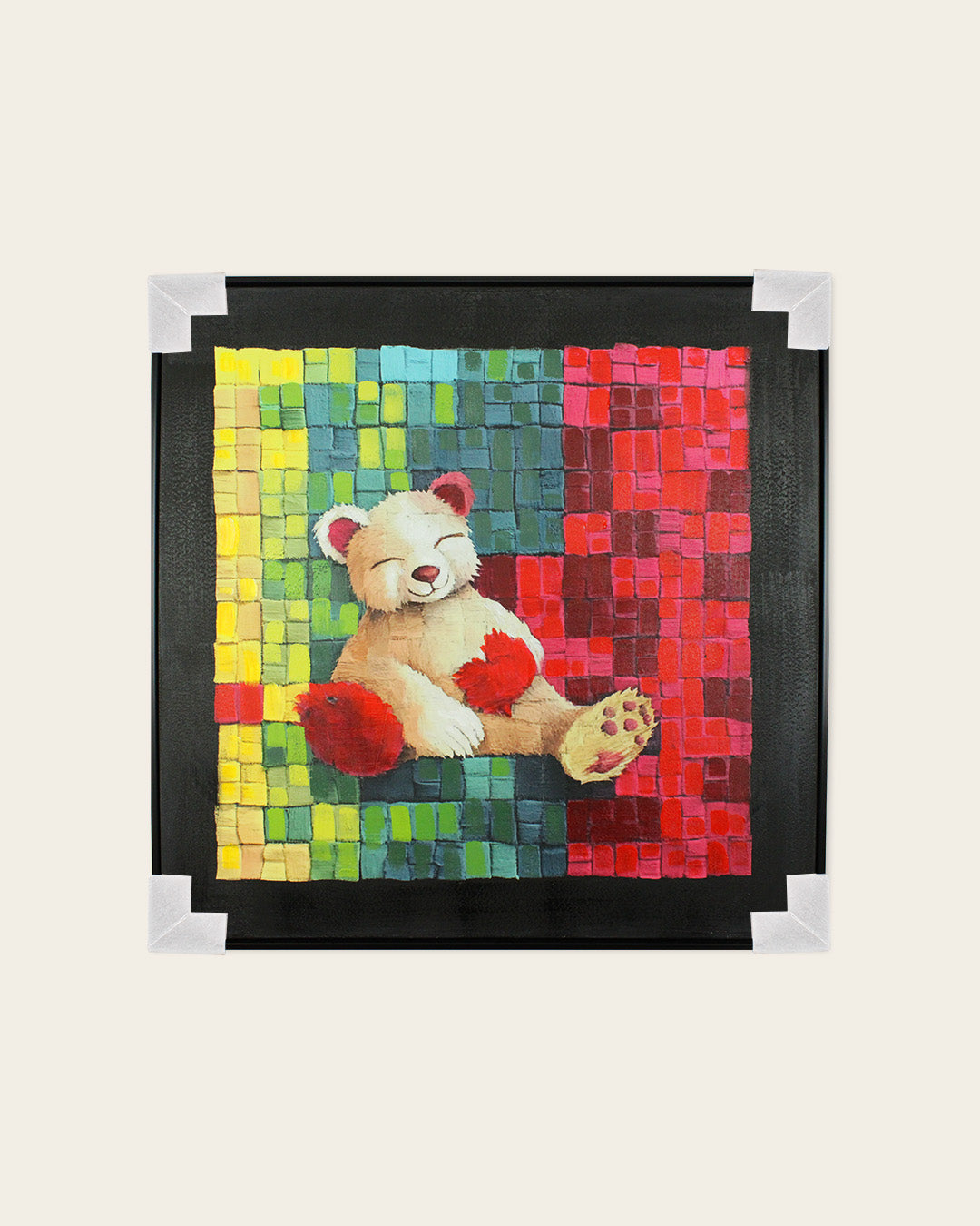 The Bear Who Stayed colourful bear wall art with corner protectors for delivery