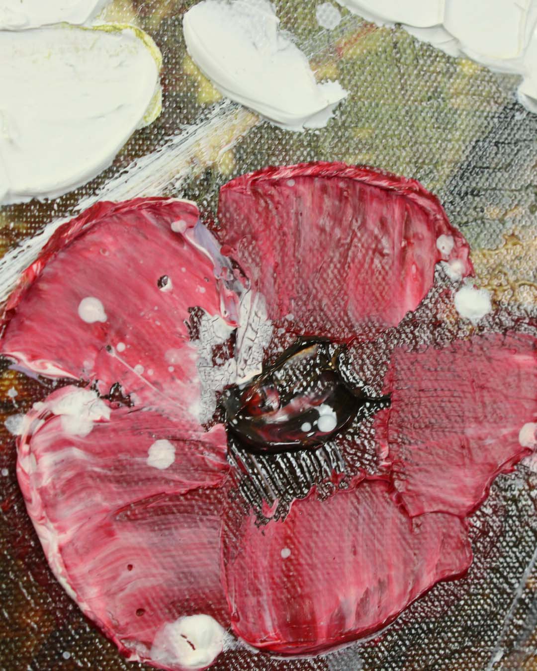 The Calm Before white poppy painting close-up of the textured paint