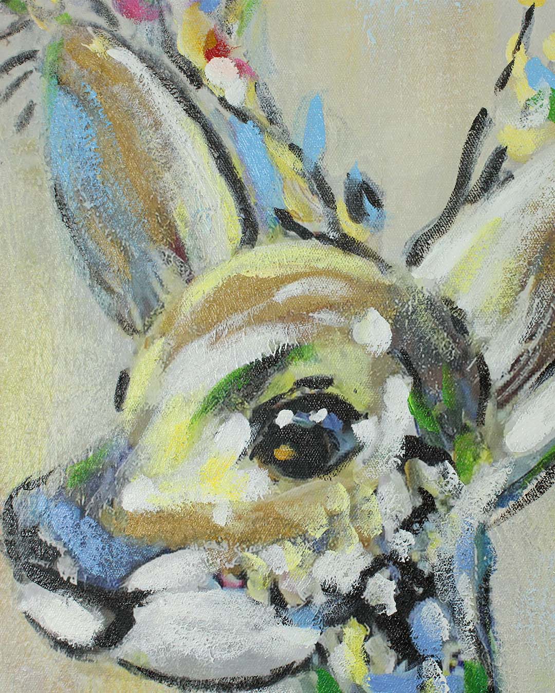 The Crowned Stag woodland animal painting close-up of the brushwork