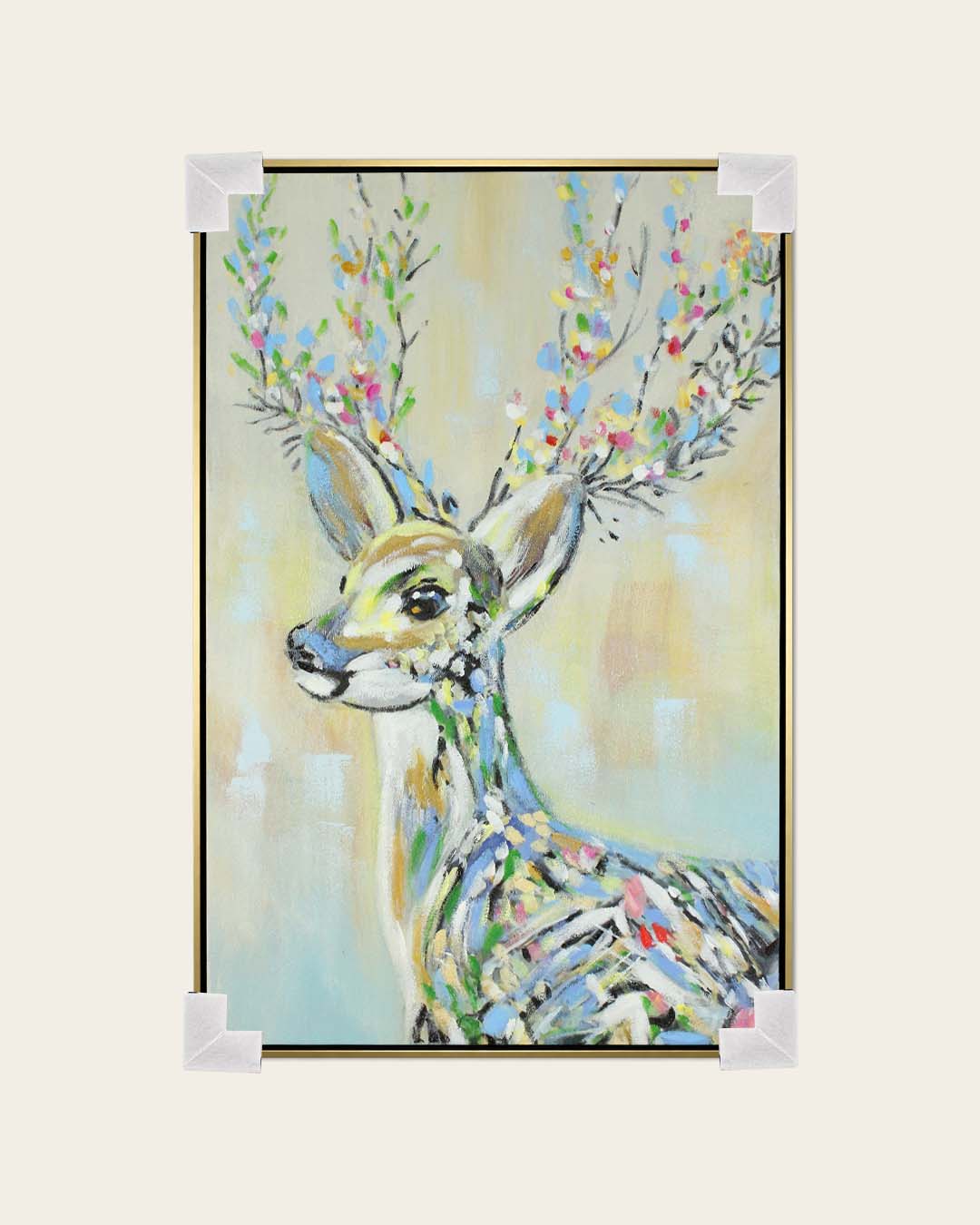 The Crowned Stag woodland animal painting close-up of the textured paint