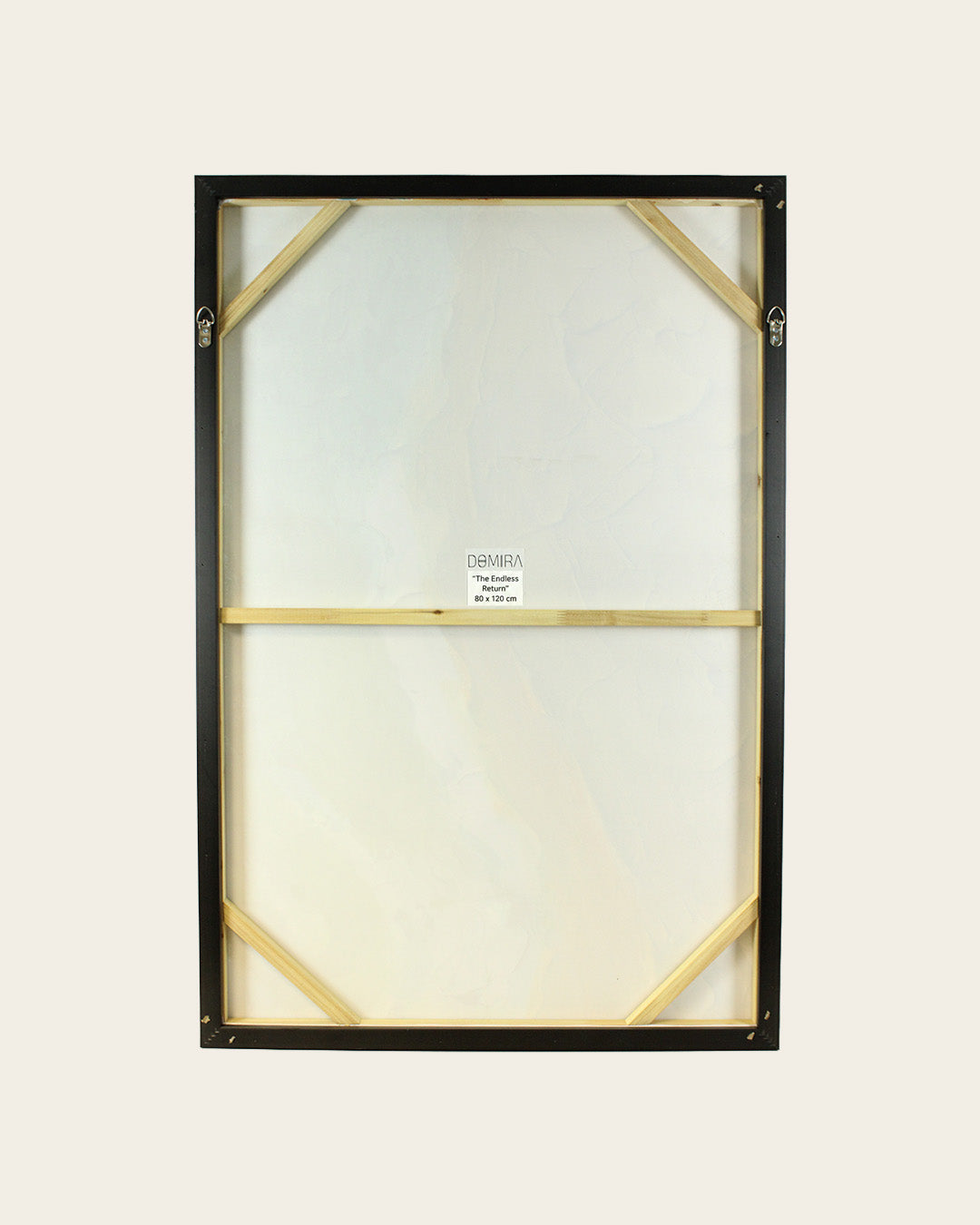 The Endless Return abstract beach painting back of the framed canvas